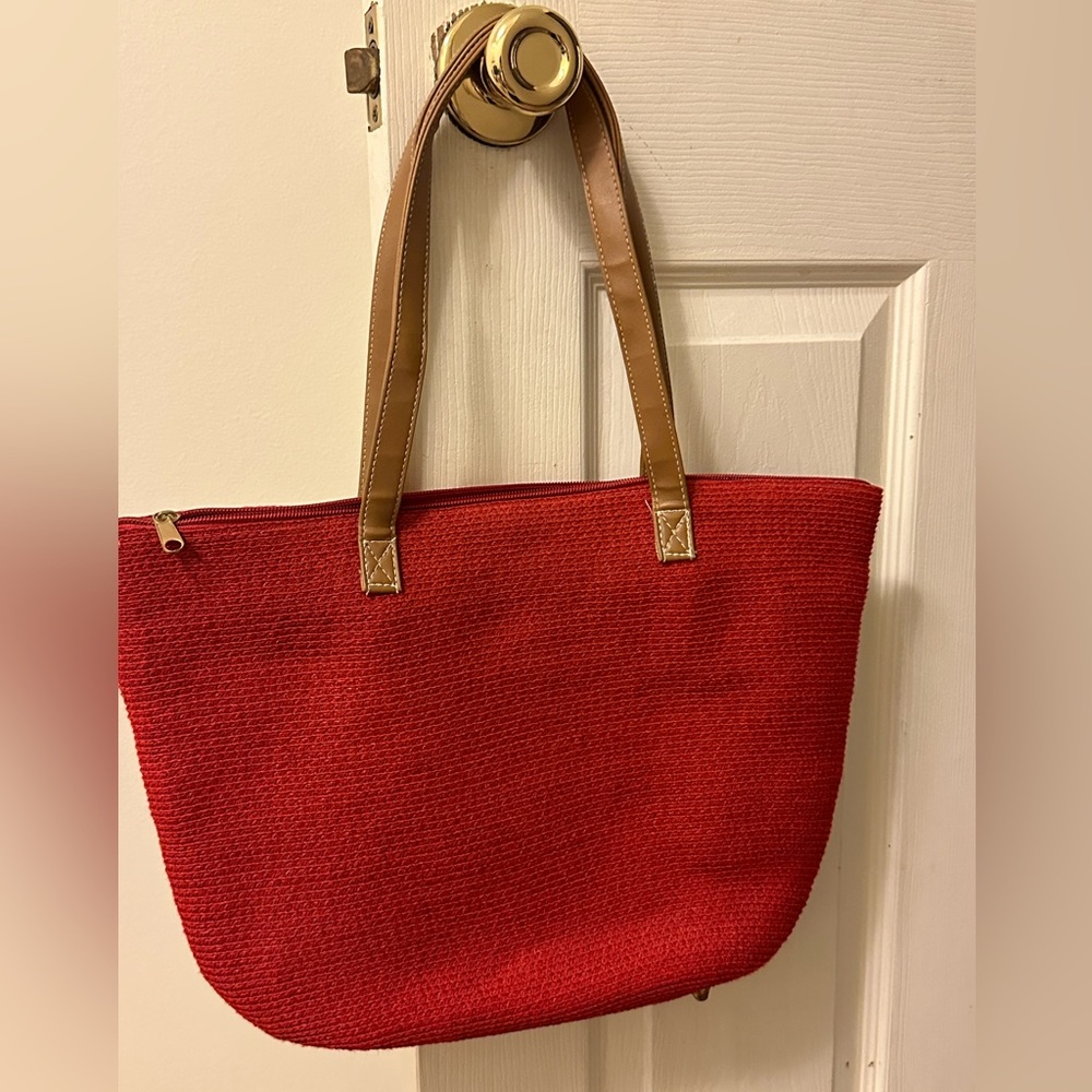 Straw Tote: Paper Straw Tote - Red